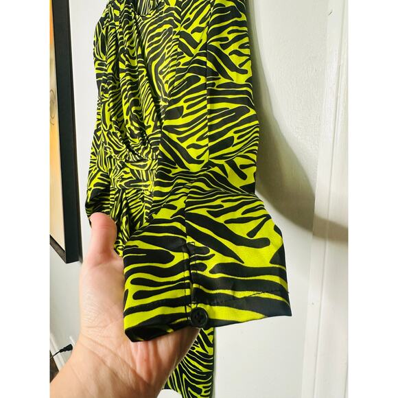 RONNY KOBO Women's Neon Green Zebra Animal Print Side Ruffle Dress Size 10 - Picture 6 of 16